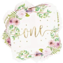 50 Paper Napkins, Watercolor Floral Decorations For 1St First Birthday Party - £16.77 GBP