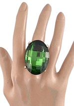 Oversized Oval Forest Green Crystal Adjustable Statement Big FunParty Ring - £13.44 GBP