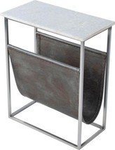Magazine Table Stand Aged Gray Brown Distressed White Silver Marble Iron - $639.00