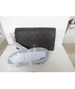 Coach Anna Brown Black Signature Foldover Crossbody Clutch 3036 NWT bag ... - $177.87 CAD