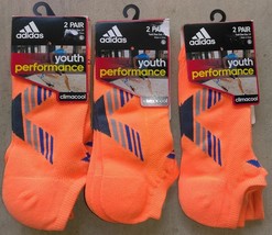 Adidas Climacool Youth Performance Orange/Gray 2 PAIR All Sports Socks Sz 3-9 - $13.99