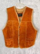 Vintage 70&#39;s Shearling Suede Leather snap close Mexico Rancher Western Vest 42 - £63.79 GBP