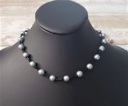 Vintage Necklace Silvery Blue Faux Pearl &amp; Beaded Necklace - £11.25 GBP