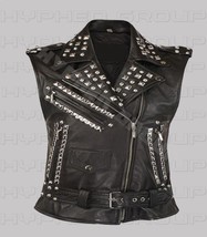 Women&#39;s Punk Rock Black Silver Studded Brando Unique Classic Biker Leath... - $229.99