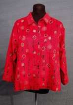 Chico&#39;s Design Sz L Faux Suede Red Asian Art to Wear Button Front Blouse... - £15.71 GBP