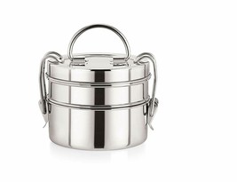 Stainless Steel Bento Traditional Tiffin Box Lunch Box Clip Carrier 2Containers - £12.79 GBP