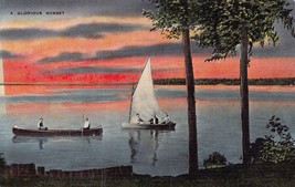 Manistique MICHIGAN~BOATING-BEAUTIFUL Sunset On Indian Lake~Postcard - £4.76 GBP