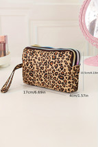 Brown Leopard Print PU Leather Wristlet Zipper Makeup Bag - $6.77