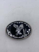 Vintage Belt Buckle Black And Silver Diamond Cut American Eagle Made in USA - $14.00
