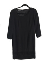 Vintage LOUIS FERAUD Womens Dress Long Sleeve Black Wool Designer Fringed Hem 10 - £29.88 GBP