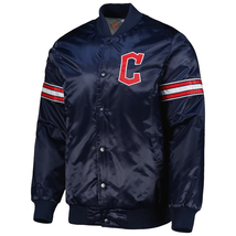 MLB Cleveland Guardians Vintage NavyBlue Satin Letterman Varsity Baseball Jacket - $143.80