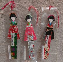 Japanese 6.5" Paper Origami  Kimono Doll Bookmark 3pc Lot #4 - $37.62