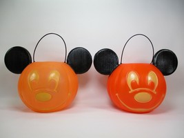2 Vtg Mickey Mouse Pumpkin Halloween Candy Buckets General Foam Blow Mold - £32.47 GBP