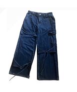 Cider Denim Woman Dark Blue Cargo Wide Leg Bow Knot Tie Detail Jeans Size L - $19.79