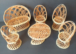 Vintage 6 Pc Rattan Wicker Doll House  Bear Size Furniture Peacock Chair - $34.58