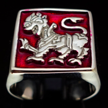 Sterling silver ring Sinhalese Lion Flag Sri Lanka on Red enamel high polished - £100.22 GBP