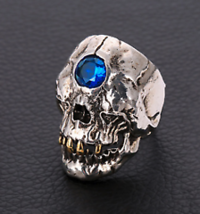 Third Eye Blue Crystal Mummy Skull Metal Biker Ring Gothic Punk BRX034 Skeleton - £7.55 GBP