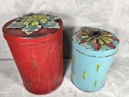 2X Hobby Lobby Tin Organizing Canisters Tins Flower Home Decor - £12.61 GBP