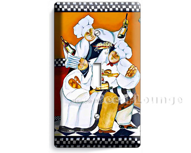 drunk italian chefs drinking red wine eating baguette single light switch wall p - $9.99