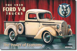 Ford 1939 Pick UP V8 Truck The Power of Economy Retro Vintage Metal Sign - $20.95