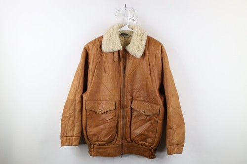 Vtg 90s Streetwear Womens 34 Distressed Shearling Lined Leather B3 Bombe... - $197.95