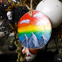 Hand painted cloudy mountain ornament - $9.50