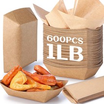 300 Pcs. 1 Lb Brown Disposable Kraft Paper Food Trays Bulk Food Boats, 300 Pcs. - £30.01 GBP