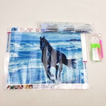 5D Shiny Diamond Painting Black Horse Running On Beach E920 13.5&quot; x 9.75&quot; New - £15.74 GBP