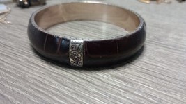 Brighton Silver and Brown Leather Slip-On Bracelet Free Shipping 2.5" Diameter  - $19.99