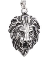 Mens Lion Head Pendant Silver Stainless Steel Jewelry King 42mm - $21.77