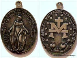 1.5&quot; Large ANTIQUE Sterling Silver Miraculous Medal Vintage Religious Pendant - £129.79 GBP