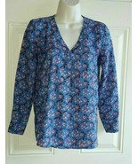 J. Crew XXS V-Neck Long Sleeve Blue Floral Pullover Blouse Tunic Top - $174.31 MXN