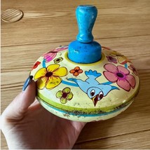 Vintage Ohio Art Tin Litho Flowers Birds &amp; Butterflies Spinning Top Toy ... - $18.99