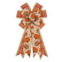 Large Fall Wreath Bows Thanksgiving Bows Pumpkin Leaves Plaid Burlap Bows For Wr - £15.81 GBP