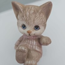 Vintage 1985 Kitty Cat Pink Sweater Porcelain Lounging Kitten Cute Fun Figurine - £15.48 GBP