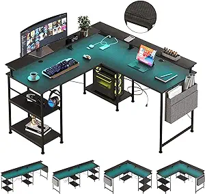 55 Inch Gaming Desk With Led Lights, Computer Desk With Power Outlets, M... - $290.99