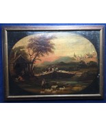 19th Century English Naive Oil Painting on Board Sheep Herding Victorian - $296.98