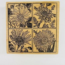 Magenta Four Floral Frames Rubber Stamp Daisy Garden Flowers Wood Mount - £15.97 GBP