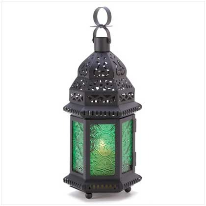 2 -  Green Glass Moroccan Lantern
