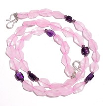 Natural Rose Quartz Amethyst Gemstone Mix Shape Smooth Beads Necklace 17&quot; UB3106 - £7.80 GBP