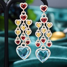 Long Tassel Heart Shape Drop Earring For Women Wedding Cubic Zirconia Dubai Brid - £37.76 GBP