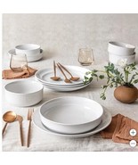 Over&amp;Back Dinnerware Set White 12-Piece Serves 4 Glossy Porcelain Rimmed... - $58.99