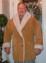 Learsi Unisex Suede Leather Coat Jacket Faux Shearling Lined Medium Tan ... - $89.09