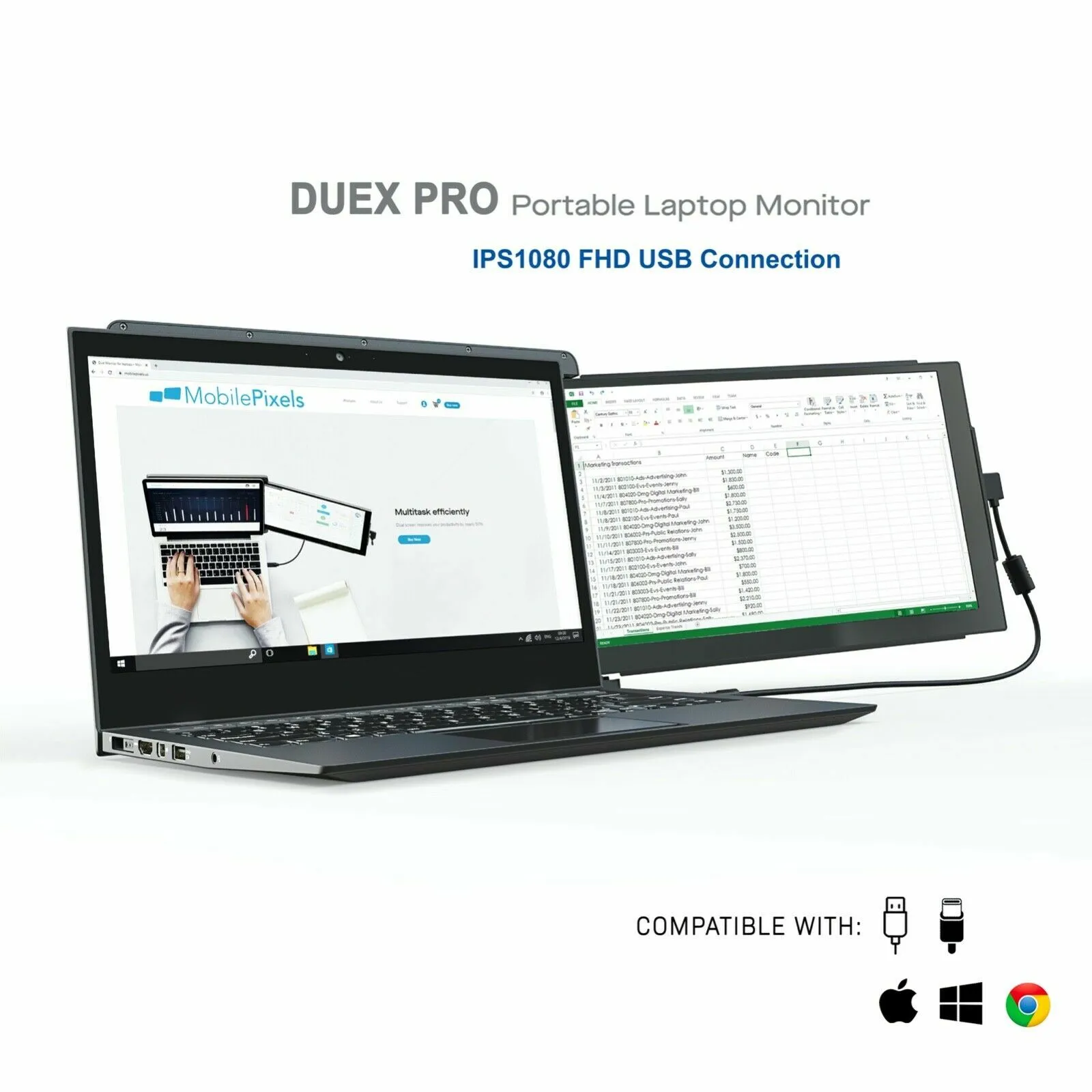 Mobile Pixels Duex Pro - Version 2.0 Portable Monitor for Laptops 12.5&quot; Full HD - £86.63 GBP