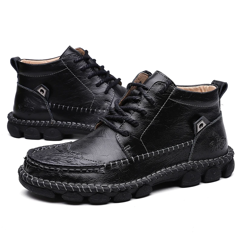 Outdoor Men&#39;s Leather Boots Fashion Men Casual Motorcycle Boots Soft Clic  Men A - £150.02 GBP