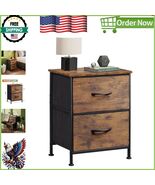 2 Drawer Rustic Brown Wood Grain Nightstand with Fabric Bins - Versatile... - $78.32 CAD