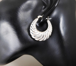 Shell Textured Hoop Earrings 925 Sterling Silver, Handmade Women Earrings Gifts - £43.86 GBP+