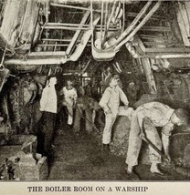 1914 WW1 Print Boiler Room On A Warship Antique Military Period Collectible - $34.99