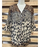 Pineapple Moon Animal Print Sheer Button Down Shirt Woman&#39;s Size L KG JD - $14.84