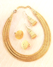 Stelios Woven Herringbone Gold Plated Copper Necklace or Earrings NEW - $59.99+